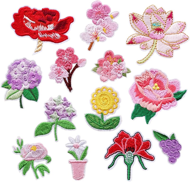 23 Pcs Iron on Patches Flower Appliques Stickers, Rose Hydrangea Lotus Mixed Flower Basket Embroidery Decorative Patches Applique Sew on Patches for Craft DIY, Clothes, Dress, Hat - Image 3